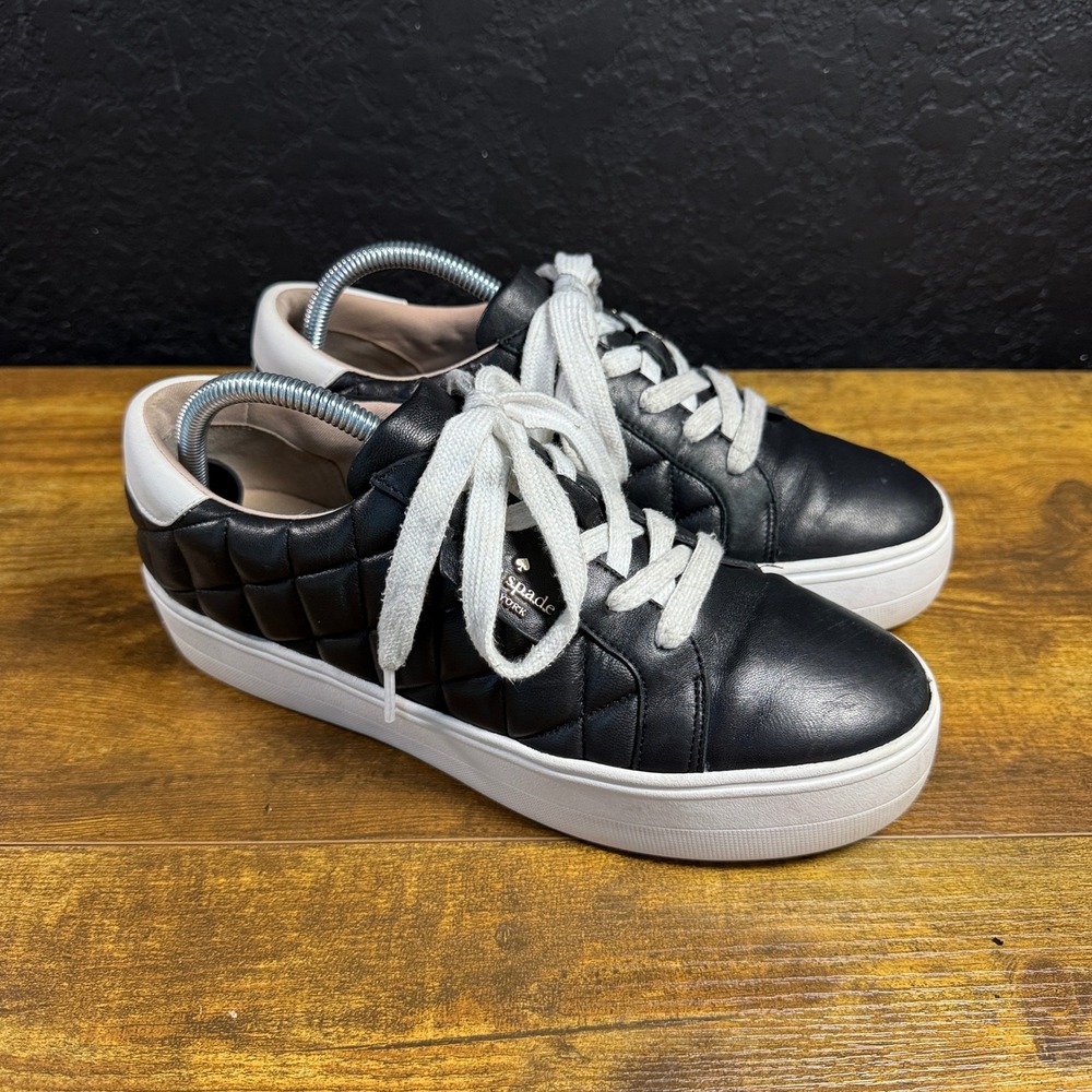 Kate Spade Selena D24/132 Black Quilted Leather Platform Sneakers Womens Size 9B